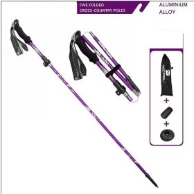 "Professional Adjustable Hiking Sticks - 5-Section Compact Design, Secure Flip-Lock - Men/Women Outdoor Gear" (Color: Purple)